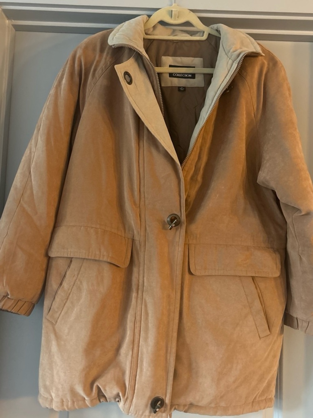 Collection B Tan Suede-Look Puffer Coat with Cream Collar